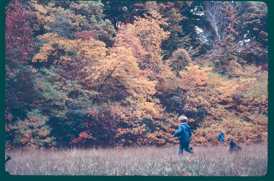 Jensens with dog in field 1974